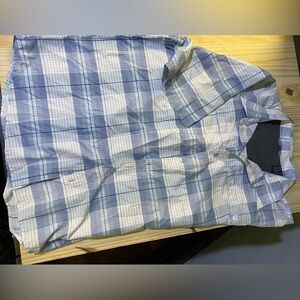 Wrangler Light Blue and White Plaid Casual Shirt